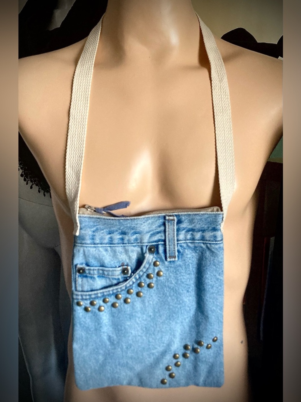 Handmade Denim Purse with Metal Studs